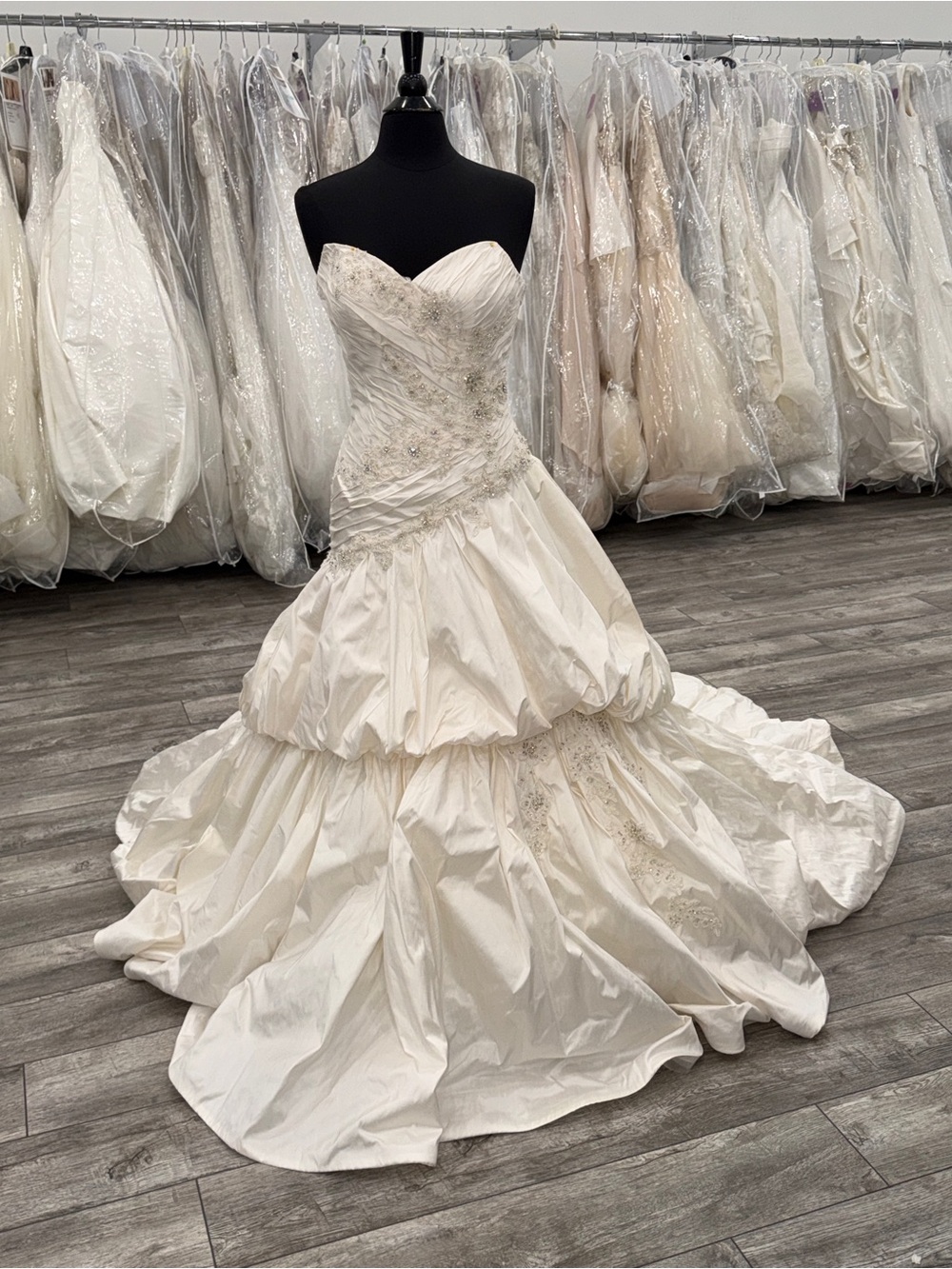 Ivory Strapless Ruched Sweetheart Ball Gown Wedding Dress